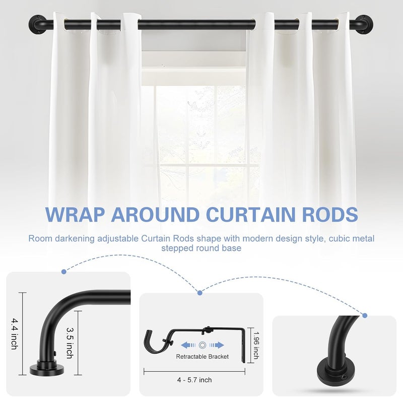TANGWIN Black Wrap Around Curtain Rods 48 to 90 Inch:Blackout Heavy duty Adjustable Window Curtain Rod for Bedroom,Industrial Darkening Curved French Metal Single Drapery Rods Easy Install,Matte Black - Image 5